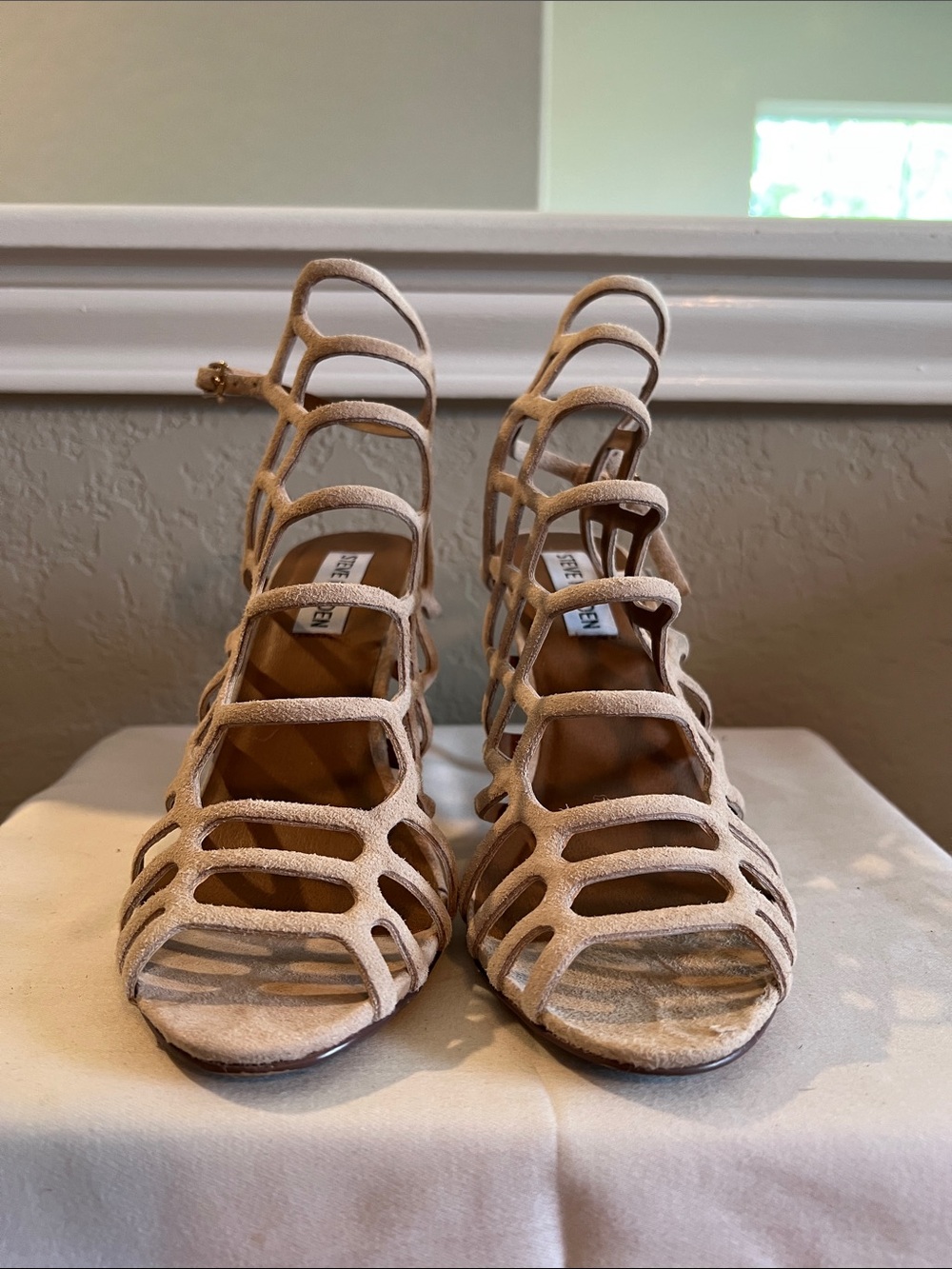 Steve Madden Beige Strappy Cage Heels
